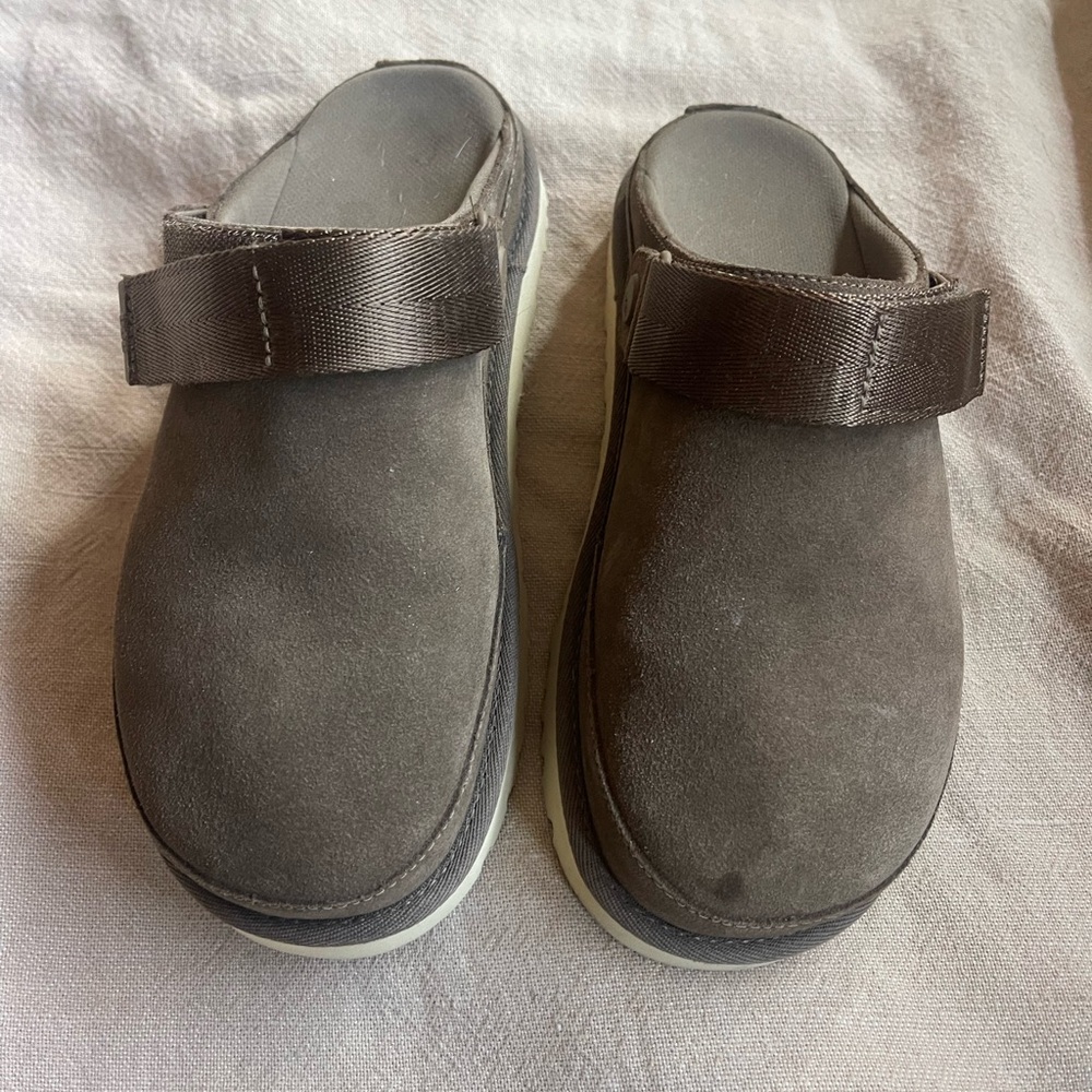 UGG Brown Suede Slip-On Mules with Adjustable Strap